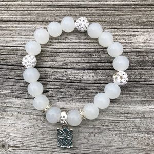 4 For $20 Silver & White Owl Stretchy Bracelet